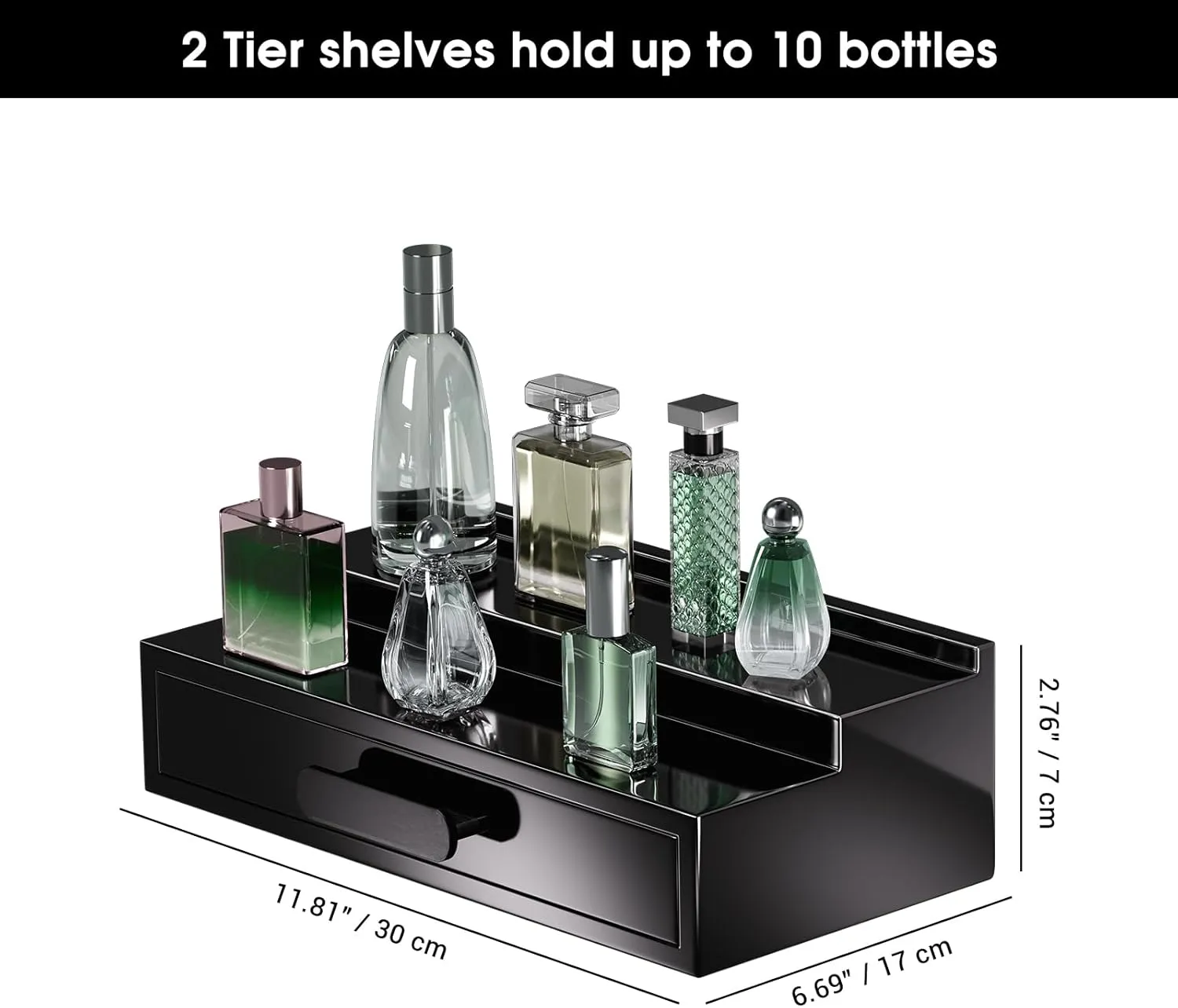 2/4 Tiers Lacquered Finish Wooden Cologne Organizer for Men