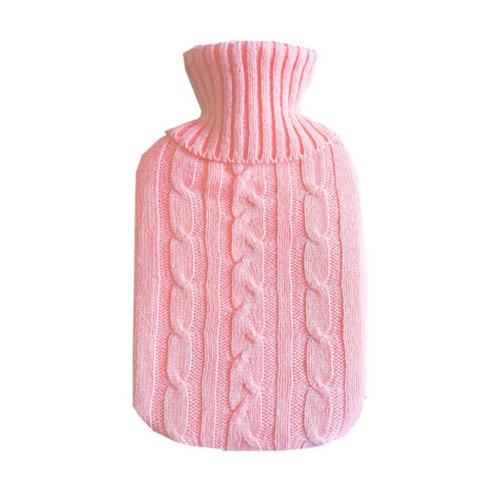 2L Hot Water Bottle with Knitted Cover Bag Soft Fluffy Rubber Winter Warmer UK