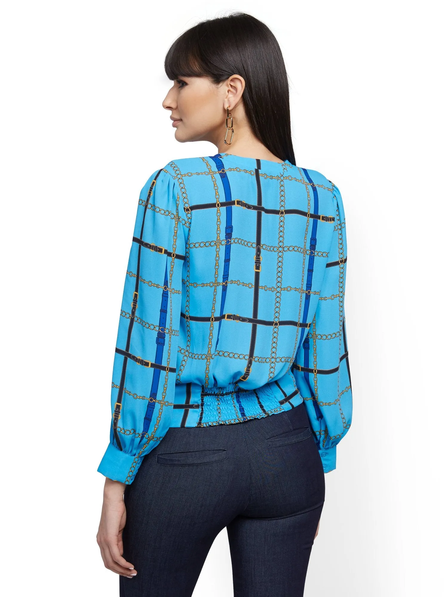 Belt-Print Wrap Blouse - 7th Avenue