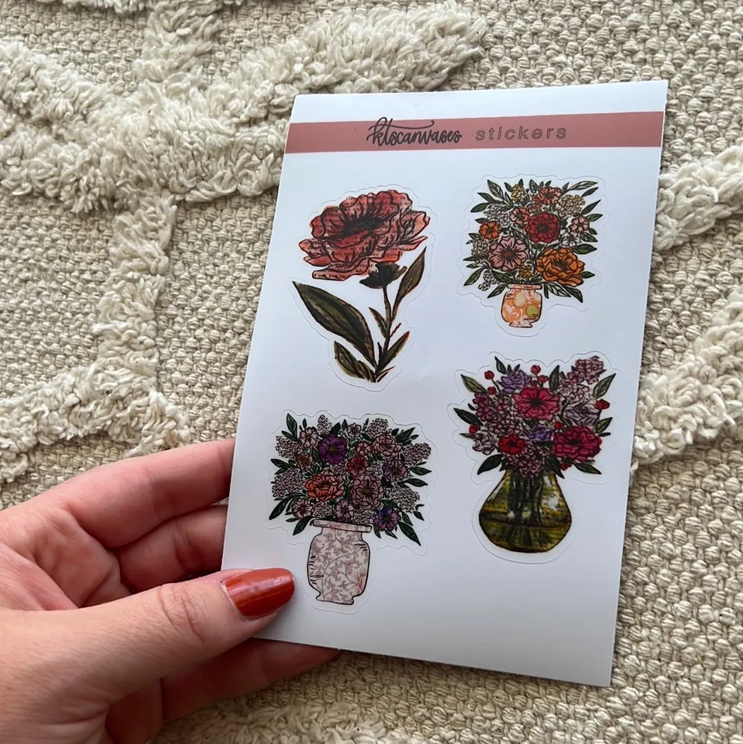 Bookish Florals Set of 4 Mini Stickers (1 sheet)