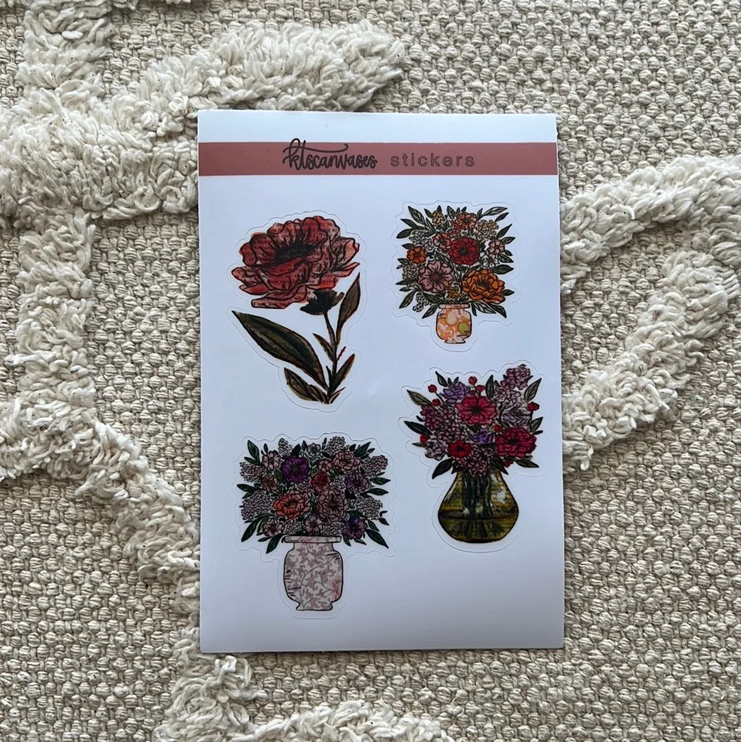 Bookish Florals Set of 4 Mini Stickers (1 sheet)