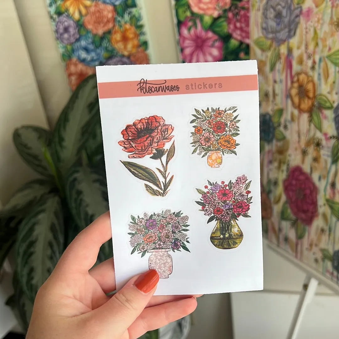 Bookish Florals Set of 4 Mini Stickers (1 sheet)