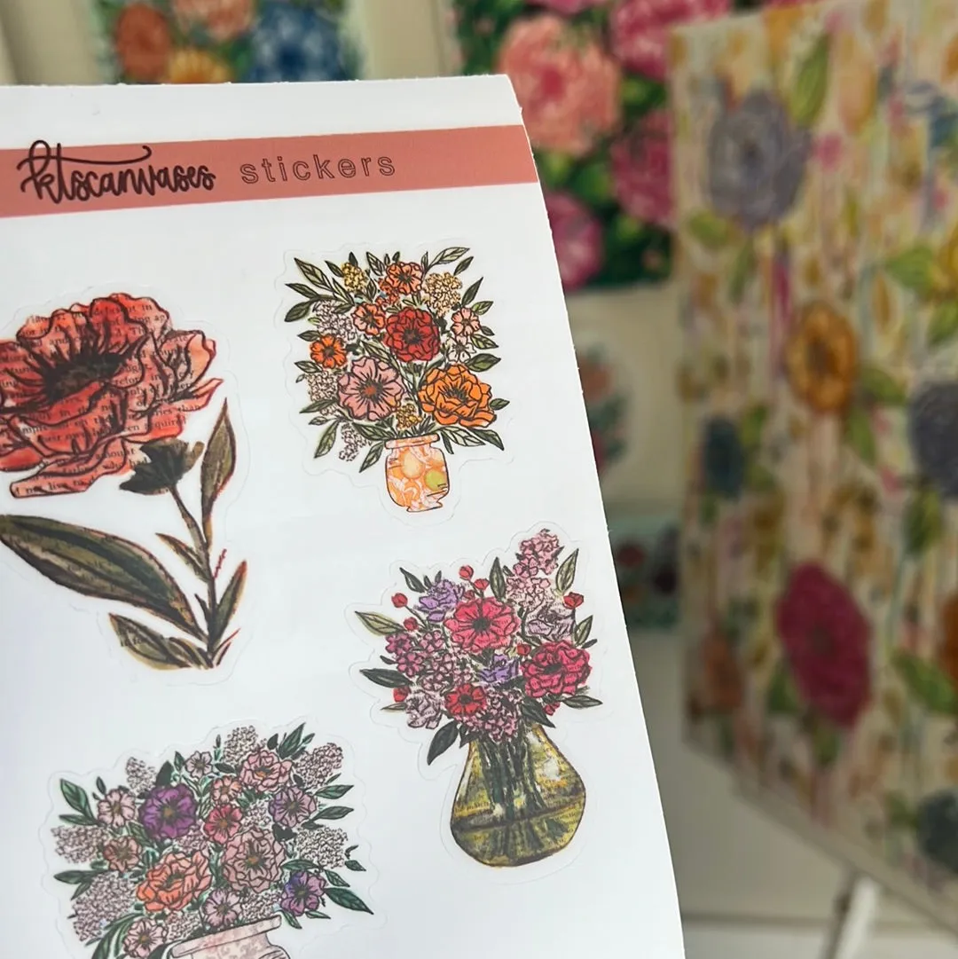 Bookish Florals Set of 4 Mini Stickers (1 sheet)