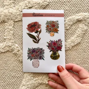 Bookish Florals Set of 4 Mini Stickers (1 sheet)