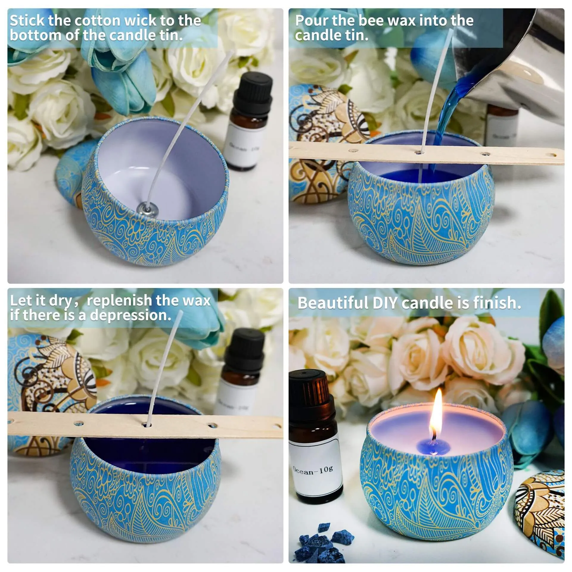 Candle Maker Kit DIY Candle Kit Full Set with Dyes, Fragrance Oil, Melting Pot, Cotton Wicks, Beeswax, Wooden Stick, Candle Tins and More