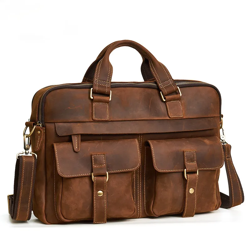 Classic Men Vintage Leather Business Briefcase