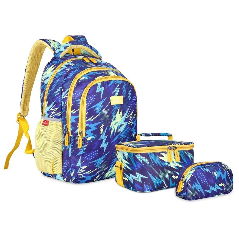 Combo: 30 L School Backpack with Pencil Pouch & Lunch Bag | Durable Polyester | Lightning Blue