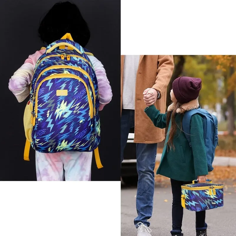 Combo: 30 L School Backpack with Pencil Pouch & Lunch Bag | Durable Polyester | Lightning Blue