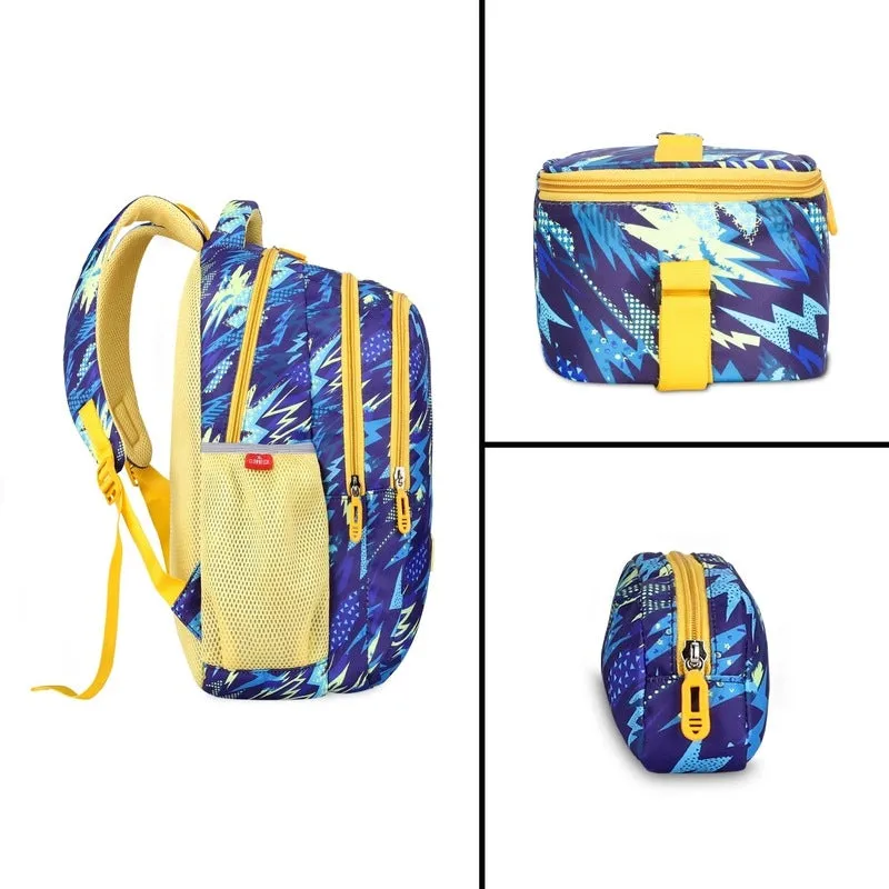 Combo: 30 L School Backpack with Pencil Pouch & Lunch Bag | Durable Polyester | Lightning Blue