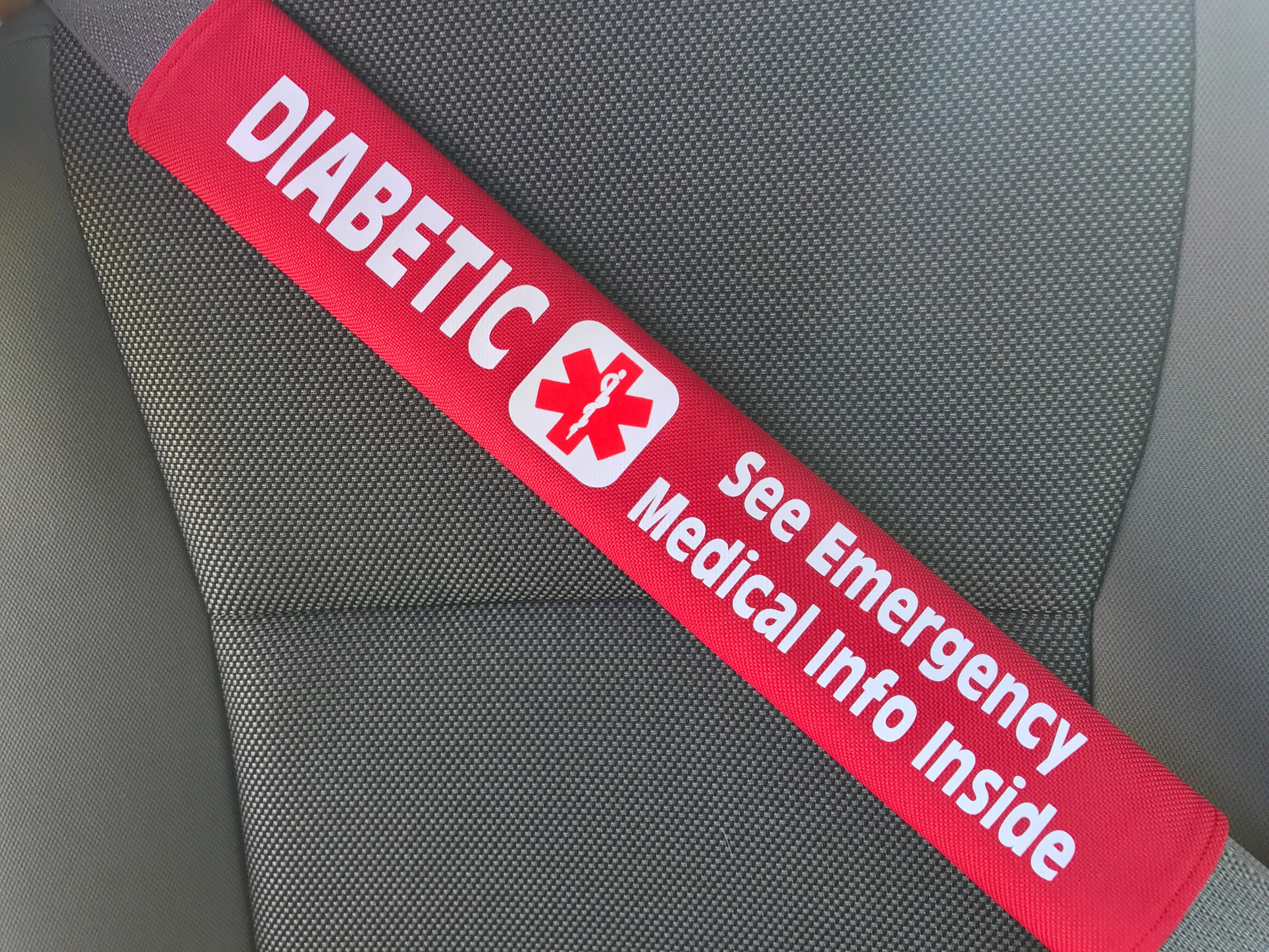 Diabetic Medical Alert Pocket Seat Belt Cover - Window Decal Set