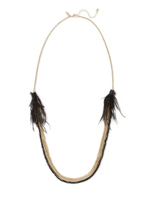 Feather-Accent Beaded Layered Necklace