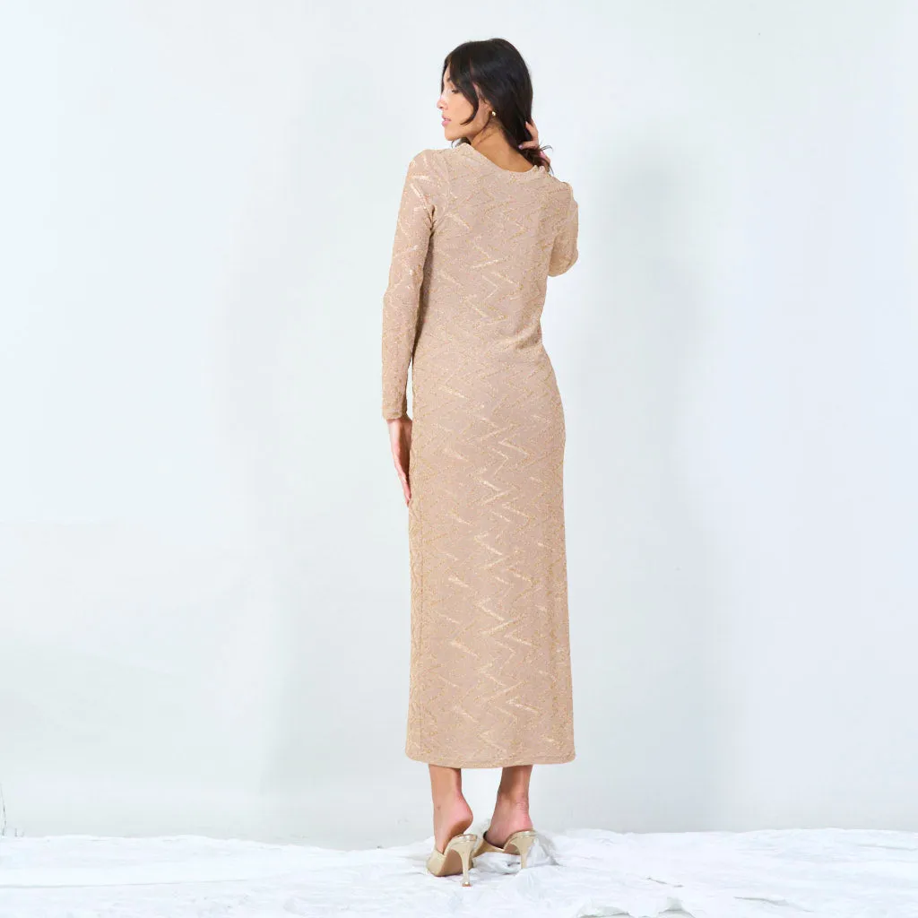 Glitter zigzag midi dress with V-neck wholesale