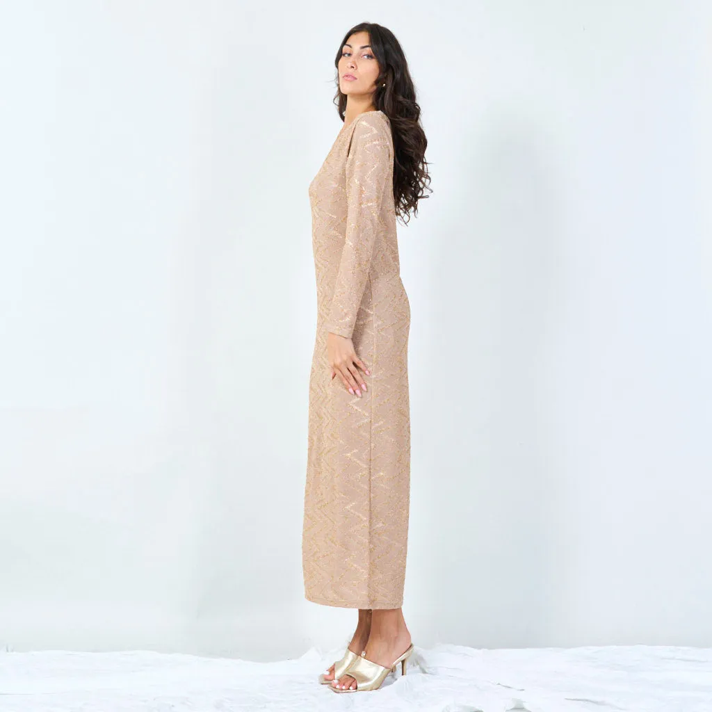 Glitter zigzag midi dress with V-neck wholesale