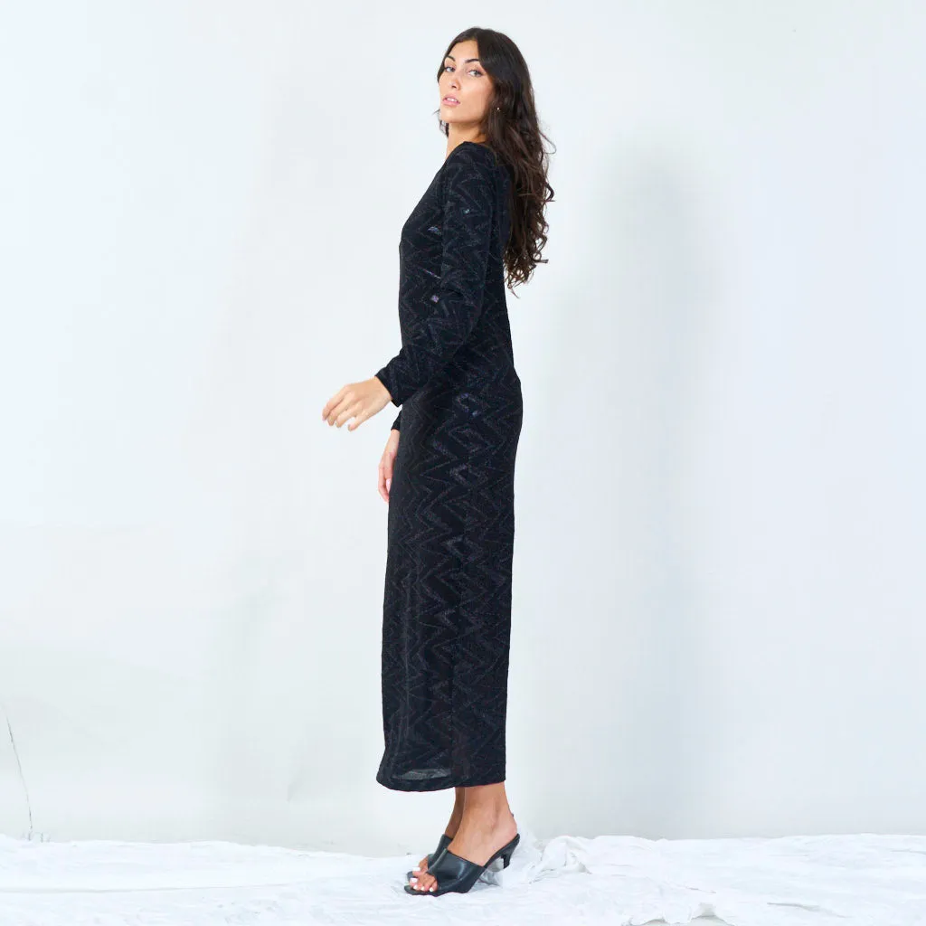 Glitter zigzag midi dress with V-neck wholesale
