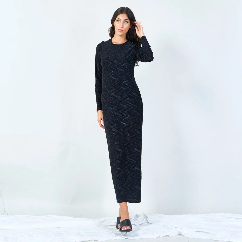 Glitter zigzag midi dress with V-neck wholesale