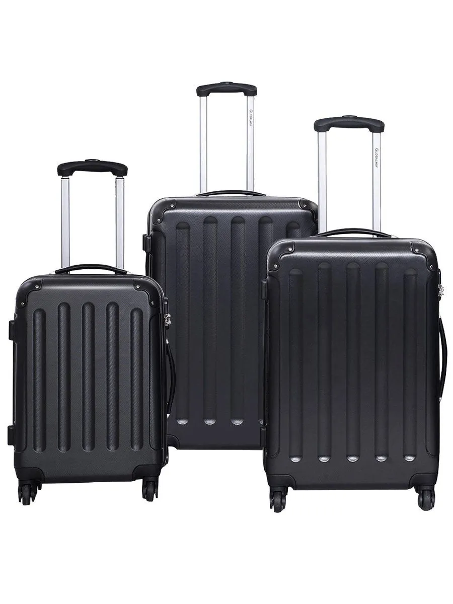 GLOBALWAY 3 Pcs Luggage Travel Set Bag ABS Trolley Suitcase Black