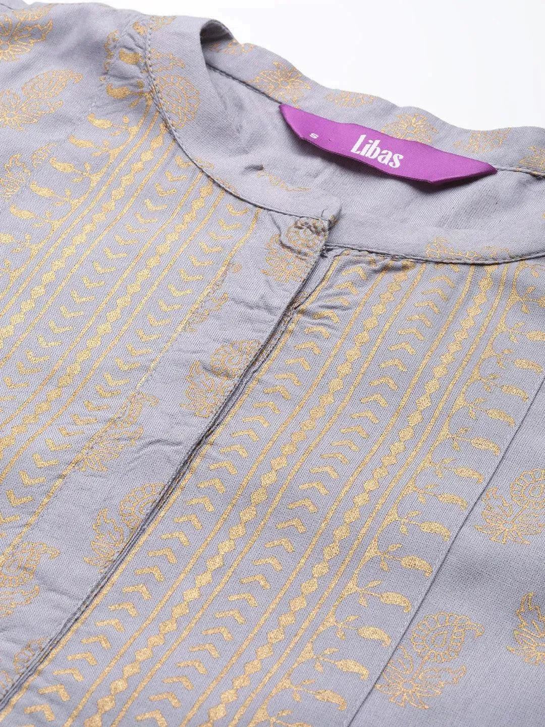 Grey Printed Rayon A-Line Kurti