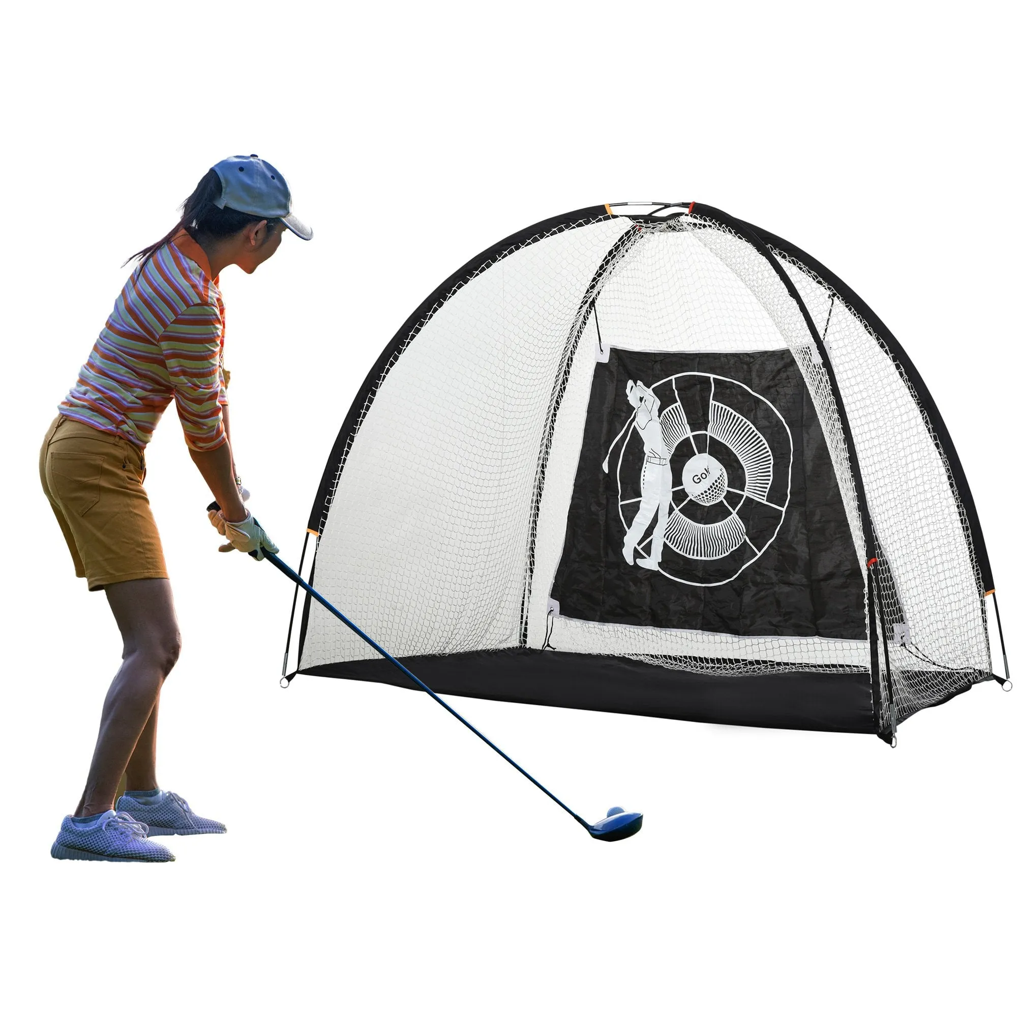 HOMCOM Golf Practice Net with Target Hitting Cloth for Backyard Driving Range Chipping Net with Carry Bag for Indoor & Outdoor Sports Training, 10ft L x 4.7ft W Training