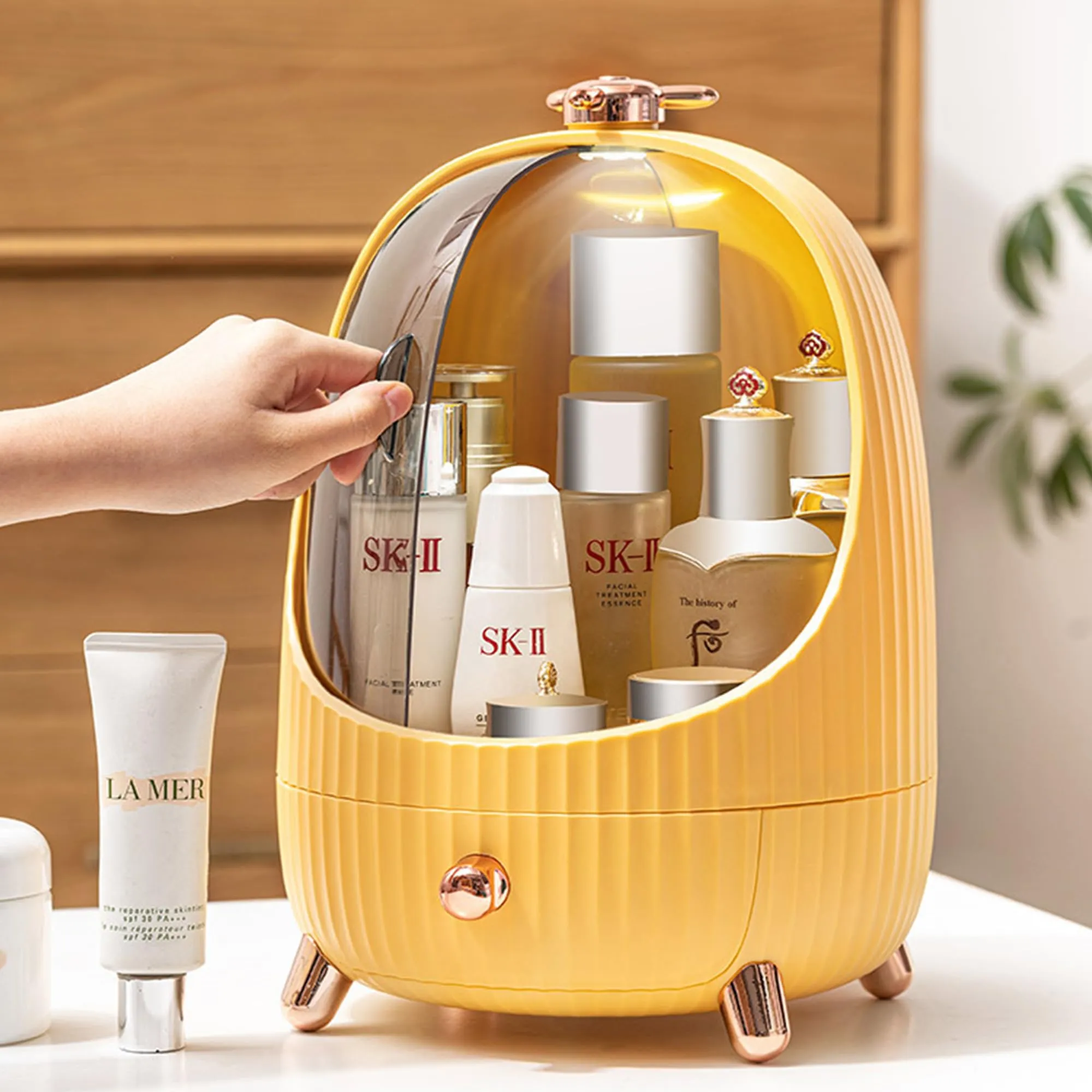 Kuber Industries Pack of 3 Household Cosmetic Organizer Storage Box | Cute Modern Look | Plastic Storage box for Brushes, Eyeshadow, Lotions, Lipstick, Nail Polish | 1029YL | Yellow