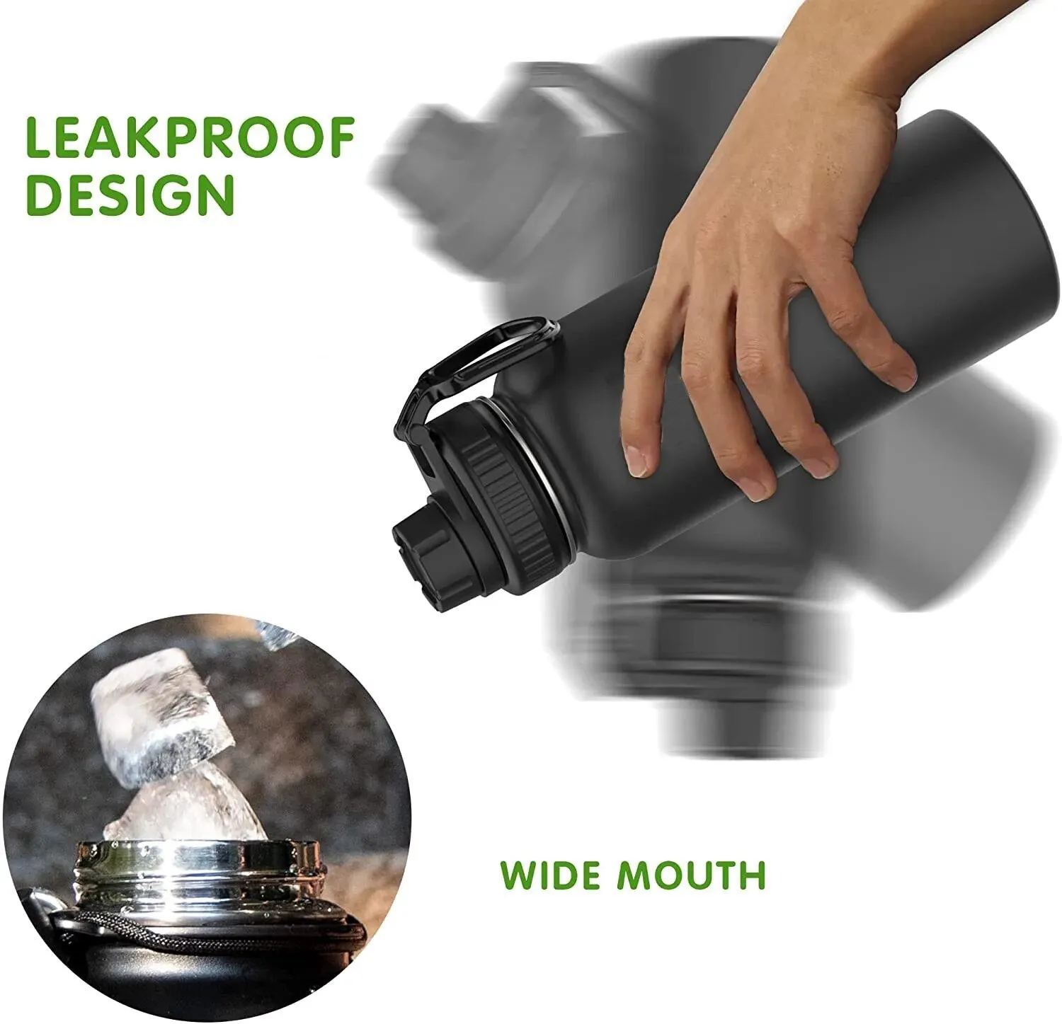Large Capacity Water Bottle | 1000ml / 32 oz | Stainless Steel | Double Wall Vacuum Insulation | With Handle and Carry Strap