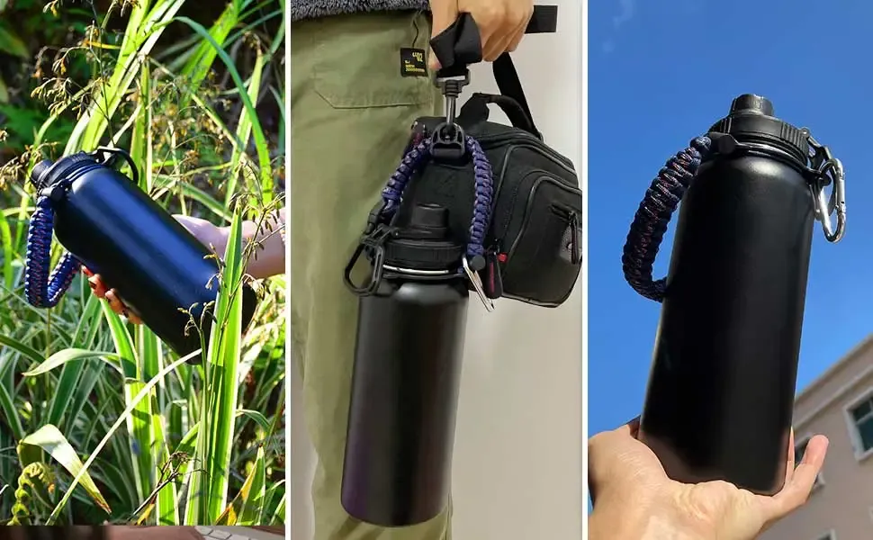 Large Capacity Water Bottle | 1000ml / 32 oz | Stainless Steel | Double Wall Vacuum Insulation | With Handle and Carry Strap