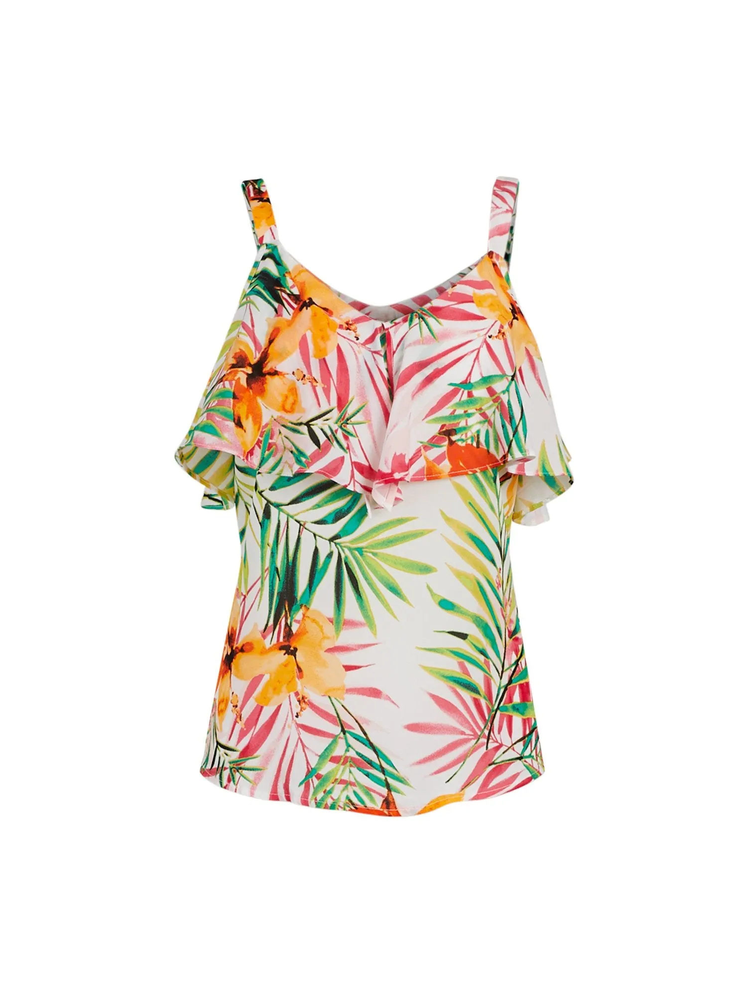 Petite Ruffled Cold-Shoulder Top -7th Avenue
