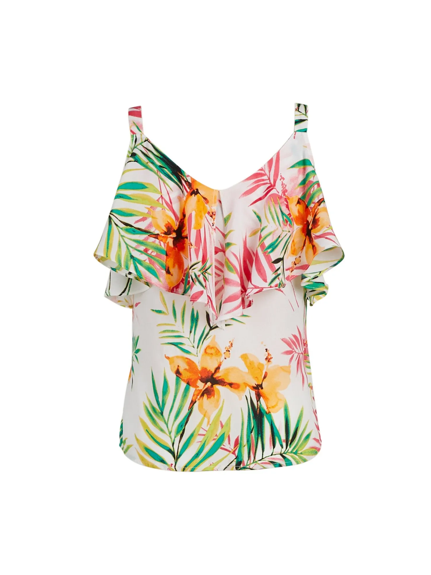 Petite Ruffled Cold-Shoulder Top -7th Avenue