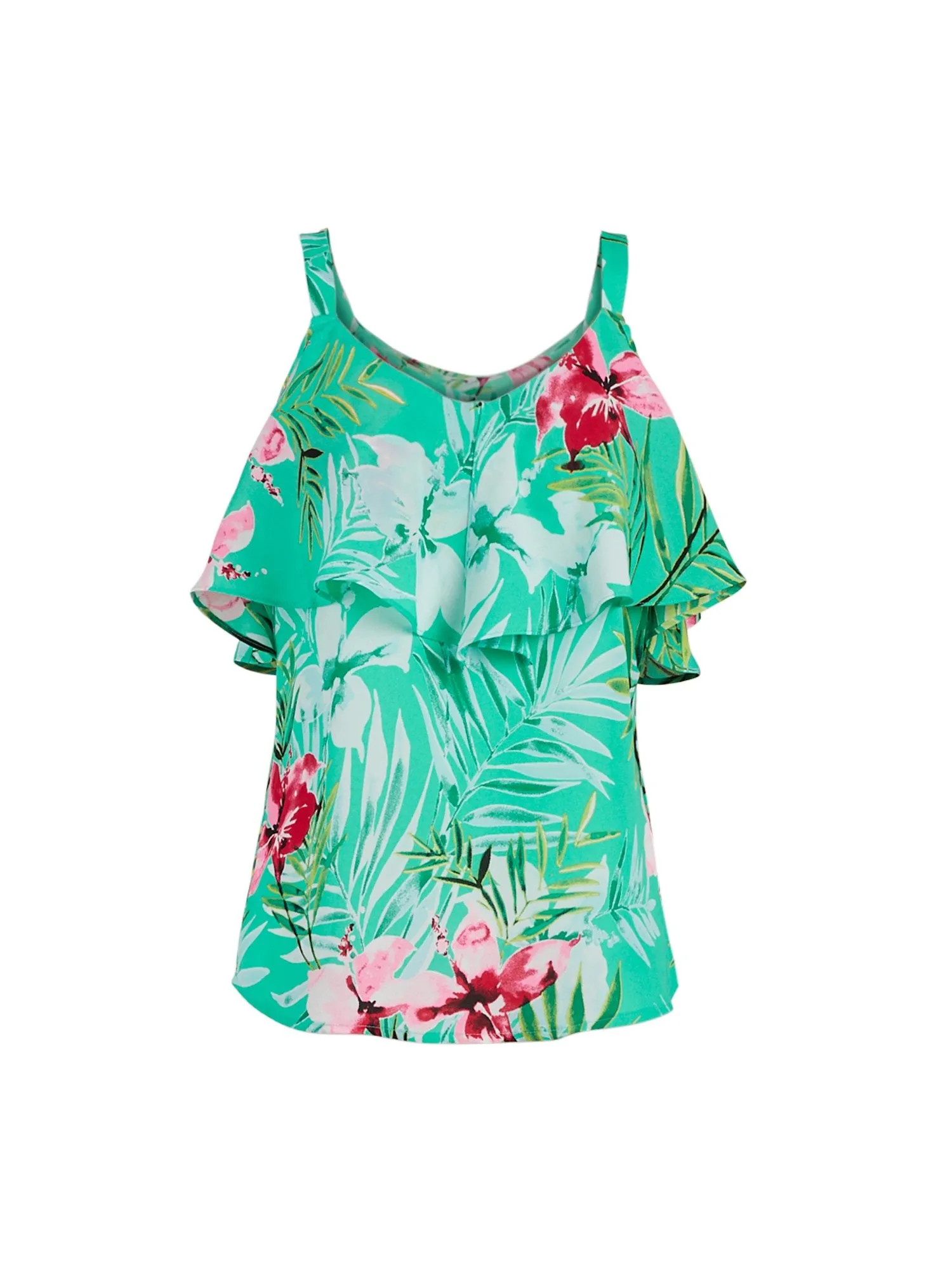 Petite Ruffled Cold-Shoulder Top -7th Avenue