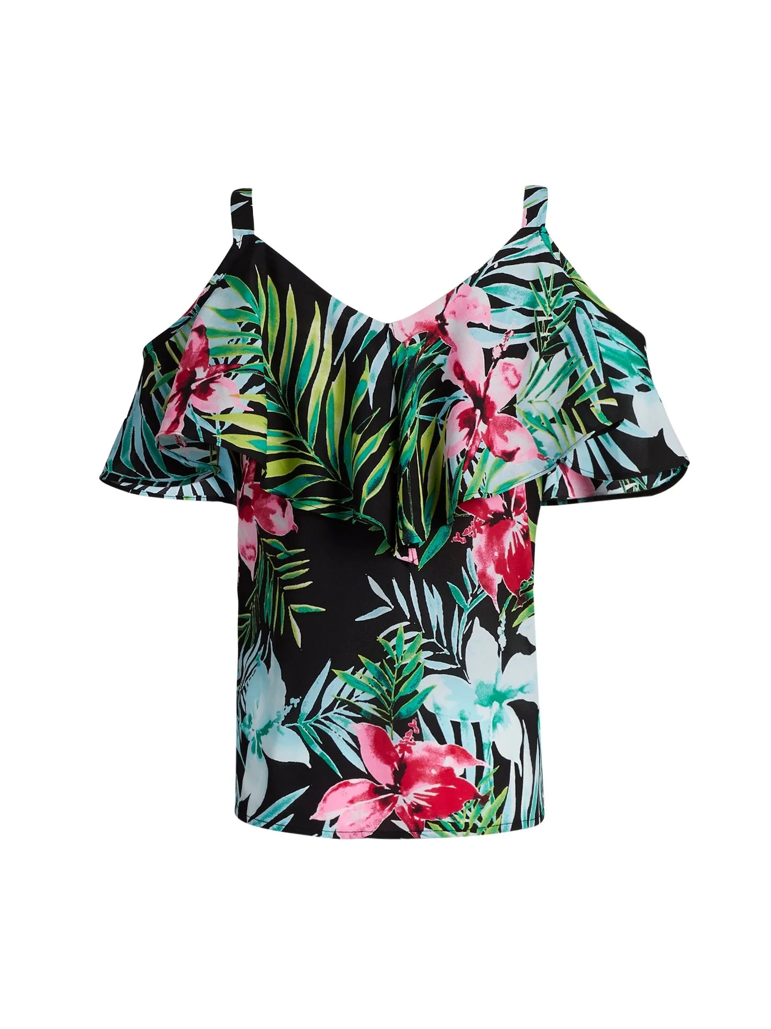 Petite Ruffled Cold-Shoulder Top -7th Avenue