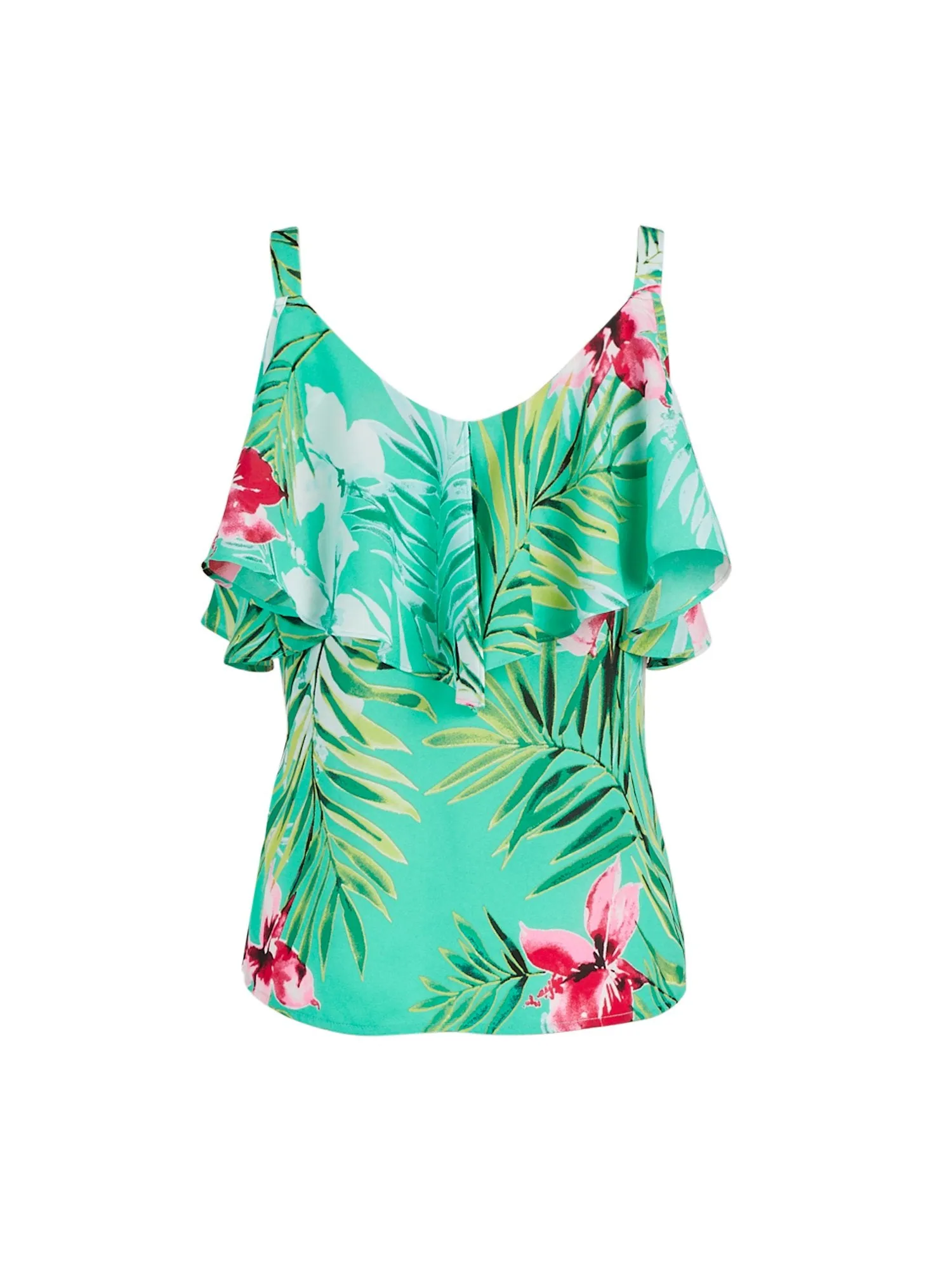 Petite Ruffled Cold-Shoulder Top -7th Avenue