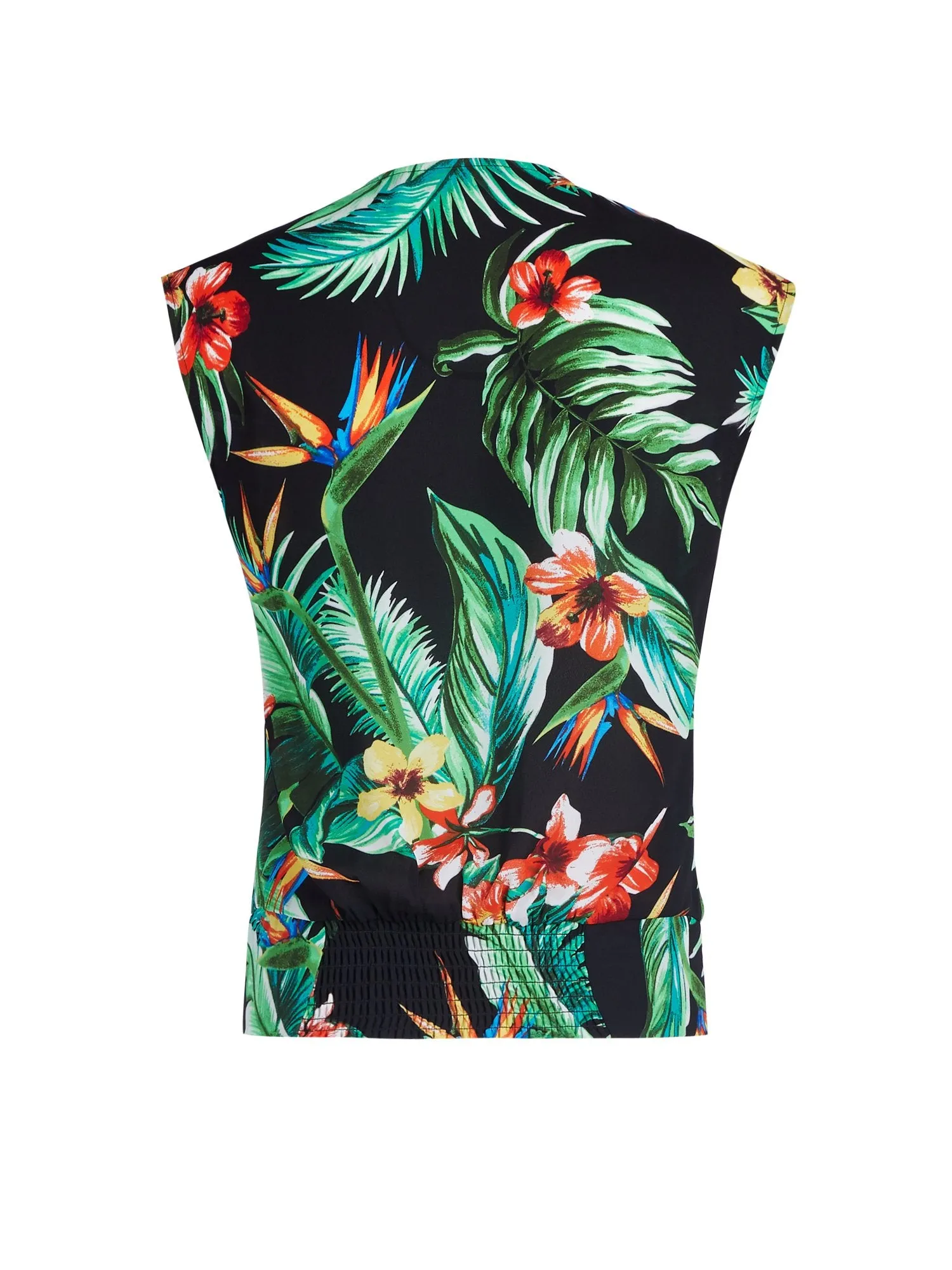 Petite Tropical-Print Smocked Wrap Blouse