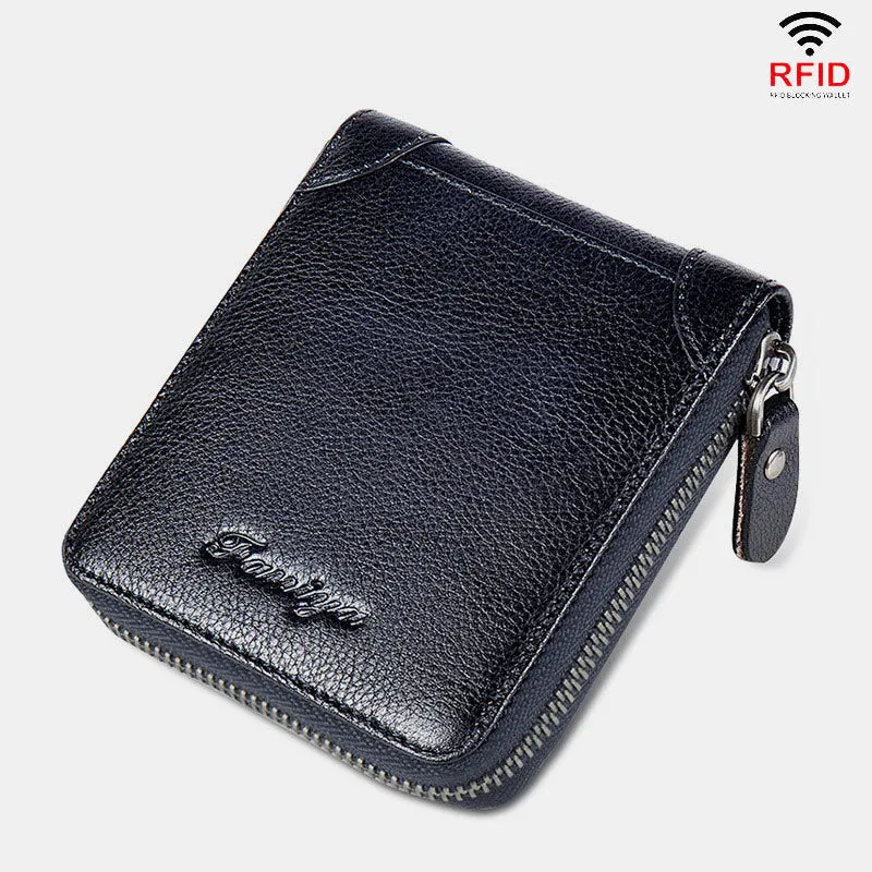 RFID Anti-theft Vintage Genuine Leather Zipper Wallet