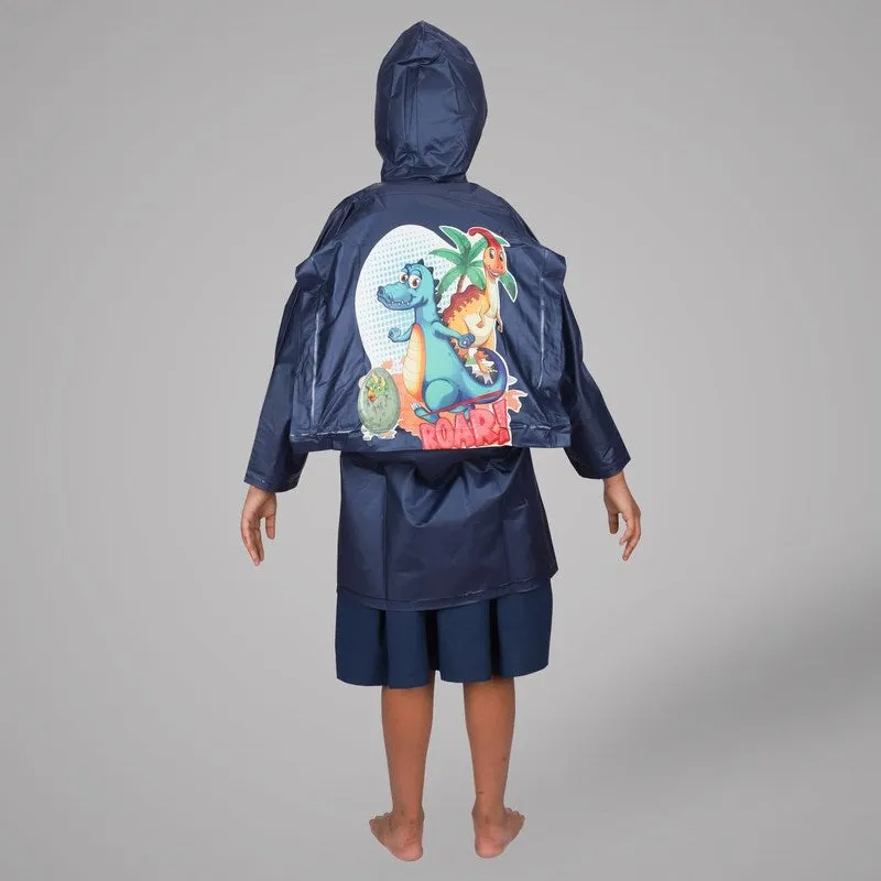THE CLOWNFISH Kids Waterproof PVC Longcoat - Waterproof, Adjustable Hood | Plastic Pouch Included | Age 4-5 Years | Midnight Blue