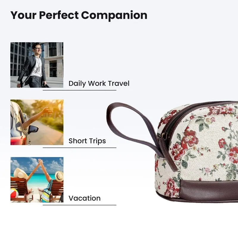 THE CLOWNFISH Men & Women Travel Pouch Toiletry Bag Shaving Kit Bag Toiletry Bag Cosmetic Bag Travel Kit Travel Pouch Travel Kit Jolly Series (White-Floral), 10 Centimeters, Standard