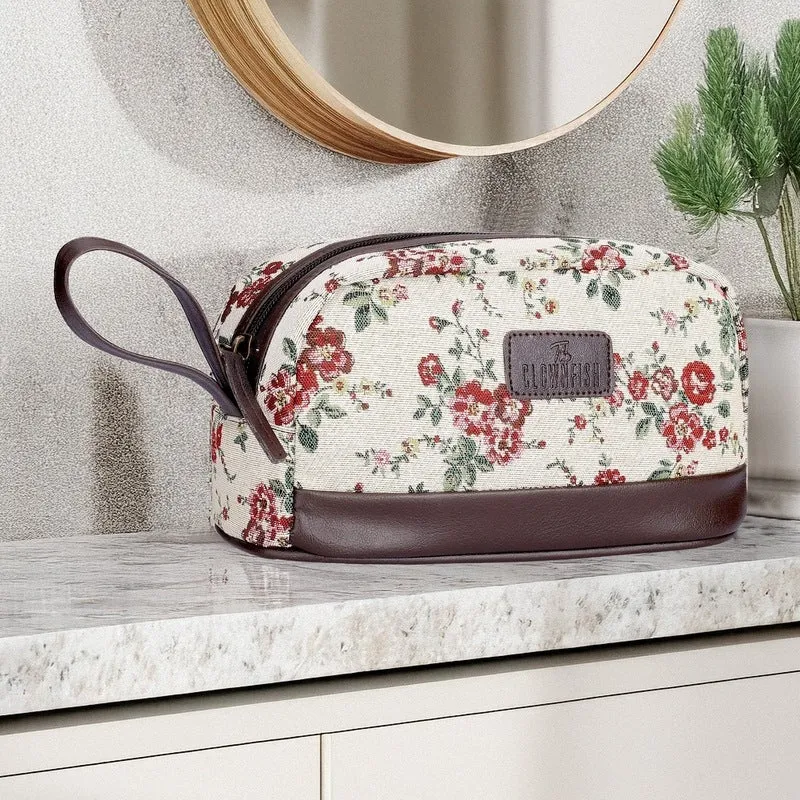 THE CLOWNFISH Men & Women Travel Pouch Toiletry Bag Shaving Kit Bag Toiletry Bag Cosmetic Bag Travel Kit Travel Pouch Travel Kit Jolly Series (White-Floral), 10 Centimeters, Standard