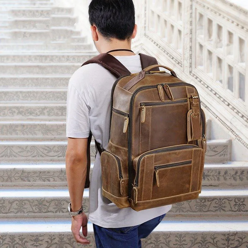 Woosir Vintage Genuine Leather College Backpack
