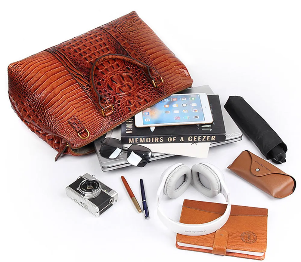 YAAGLE Unisex Crack Pattern Cow Leather Large Handbag YG6003B
